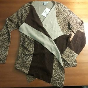 NWT Alberto Makali Leopard Drape Front Sweater